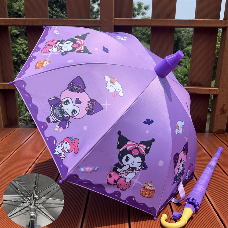 新款库洛米儿童雨伞女孩小学生长柄轻便黑胶防晒卡通可爱轻便公主