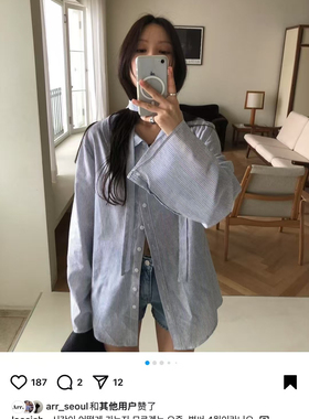 十三行2026春季新款韩版宽松休闲百搭竖条纹系脖长袖防晒衬衫女潮