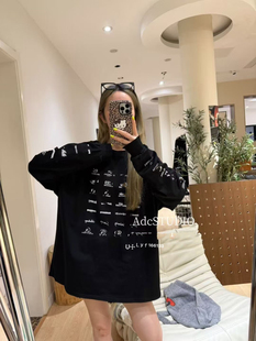 黑色长袖 十三行2026春季 垫肩字母印花宽松大版 韩版 T恤上衣女 新款