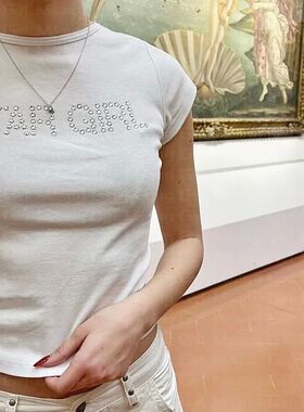 Roundneck short sleeved slim fit T-shirt top圆领短袖修身上衣