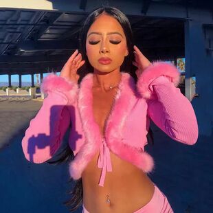 topV领上衣 pit fit slim neck short cardigan stripe Lace