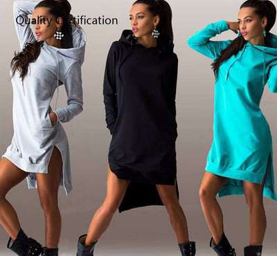 Fashion Irregular Hooded Long Sleeve Dress Sweater