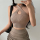 cutout top off halter cross crop shoulder women 挂脖露脐上衣