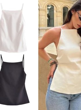 Solid color slim camisole backless top女式纯色细吊带露背上衣