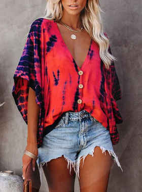 20 Spring New Tops V-neck Long Sleeve Print Boho Women shirt