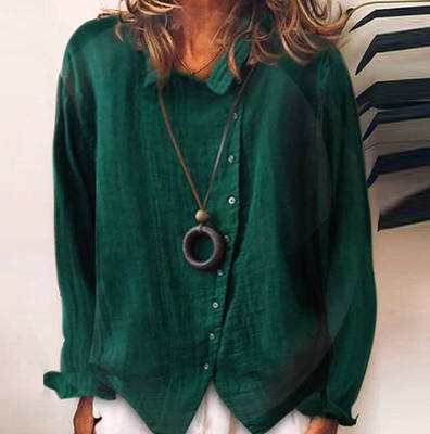 Button stitch top, elegant long-sleeved solid color top