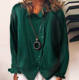 stitch sleeved top Button elegant long solid color