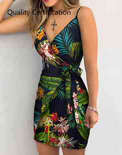 Women Dress Sleeveless Summer Mini Wrap Holiday Casual