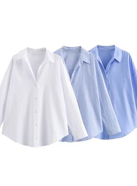 女士长袖宽松翻领衬衫 Women long sleeved loose collared shirt