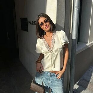 neck lace patchwork 女士蕾丝拼接T恤上衣Women shirt top