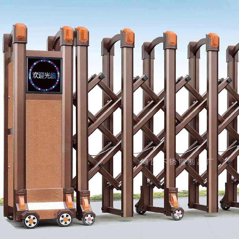 富贵门铝合金伸缩门电动工厂大门小区收缩门政府形象门别墅复古门