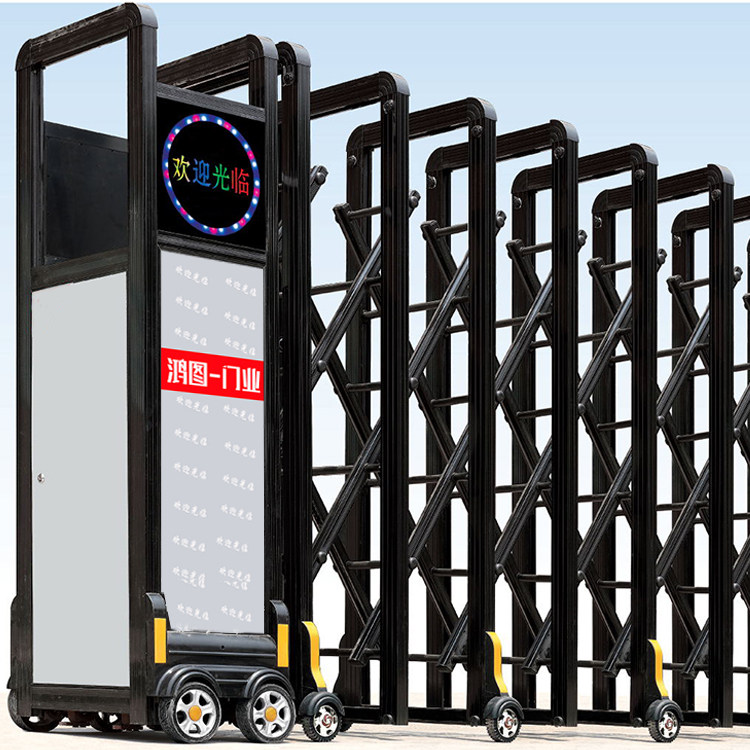 黑色铝合金伸缩门无轨电动大门学校小区工厂门户外别墅庭院折叠门