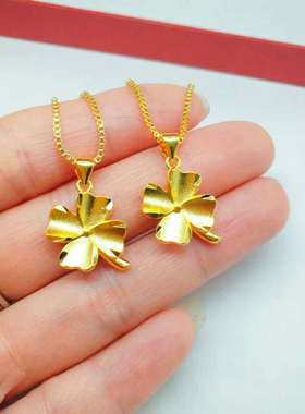 沙金四叶草仿真细款久不掉色吊坠