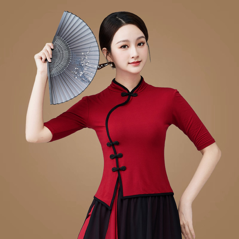 广场舞服装新款上衣莫代尔舞蹈衣服中老年古典舞伞舞跳舞演出服装