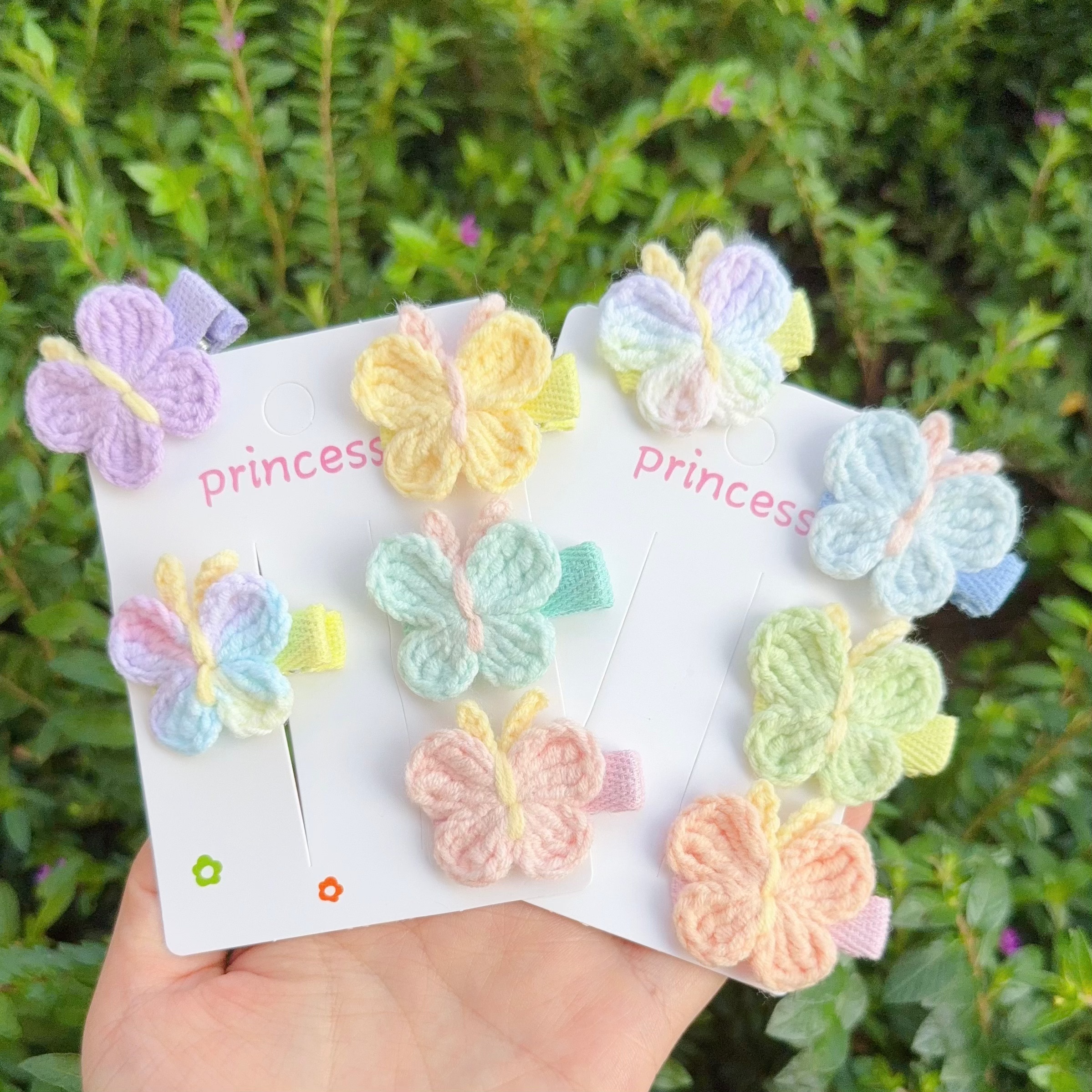 手工毛线编织马卡龙彩色蝴蝶发夹全包布宝宝可爱侧边夹子头饰成品