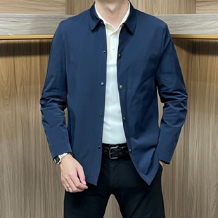 春季新品高端轻薄弹力面料青年男士纯色商务休闲百搭翻领夹克外套