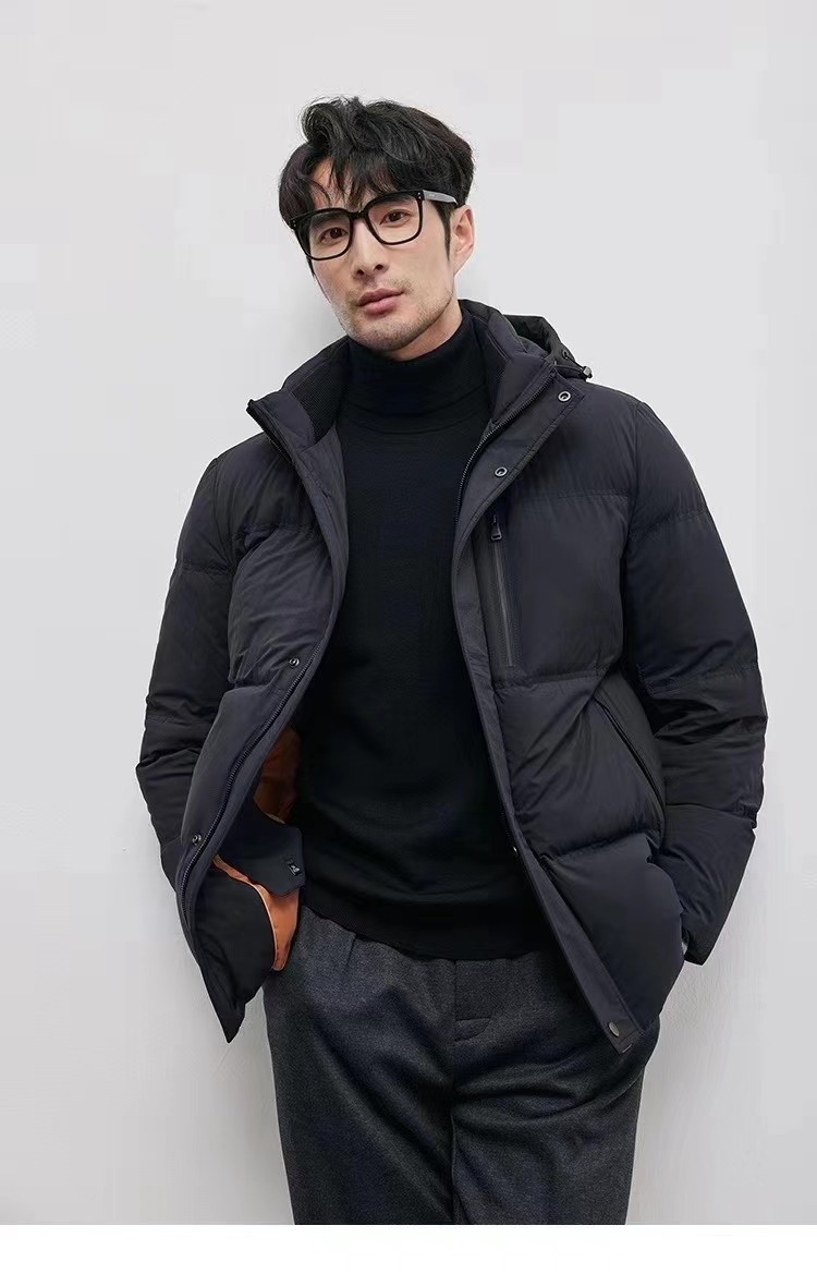 冬季新款高端防风保暖面料青年男士加厚保暖白鸭绒连帽羽绒服外套