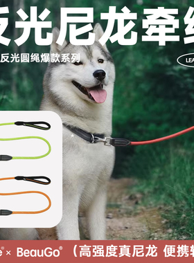 QZee高强度尼龙反光牵引绳BeauGo遛小中大型犬宠物链金毛柯基边牧