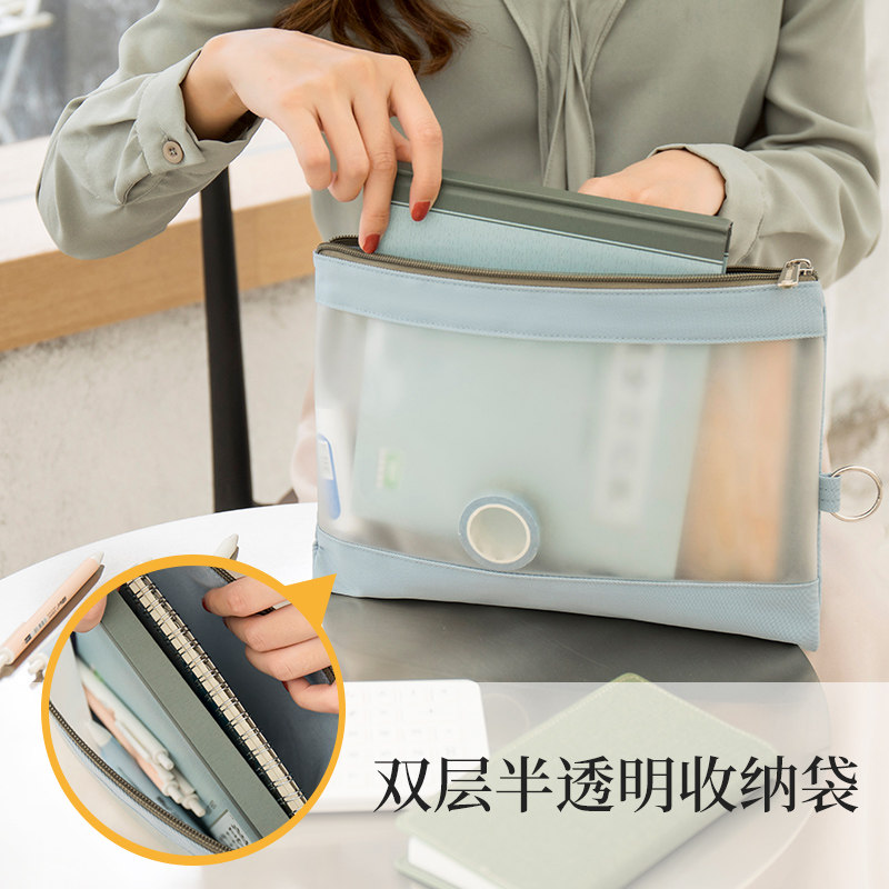 a4文件袋透明拉链大容量补习手提学生用防水文件包牛津布资料袋