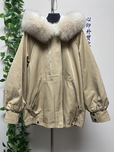 工厂清仓女冬季狐狸大毛领茧型阔版欧货港风獭兔内胆可拆断码尾货