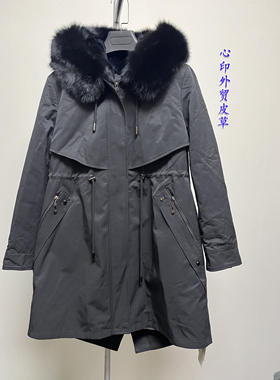 2025新款外套女中长款狐狸毛领连帽兔毛内胆派克服外套   66513