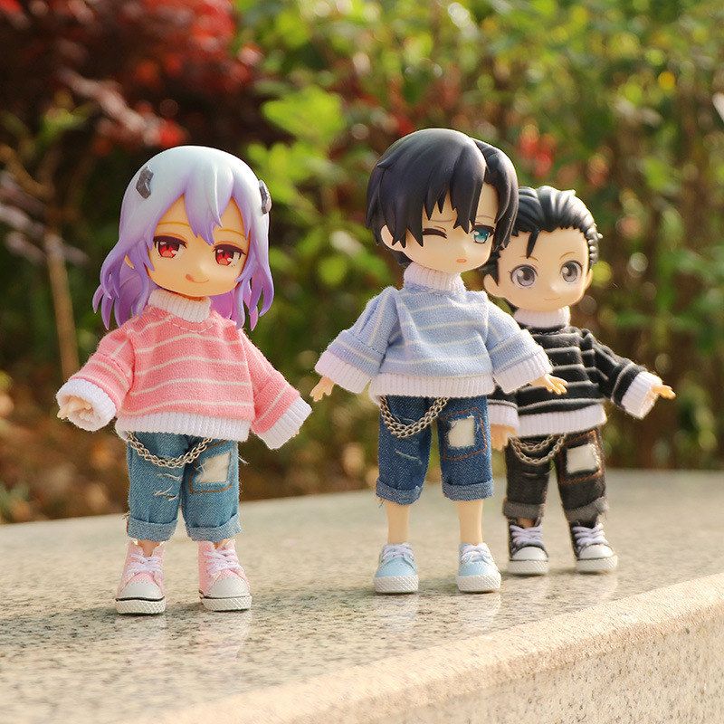 ob11娃衣链条牛仔裤12分素体可穿bjd娃娃衣服可gsc娃娃配件