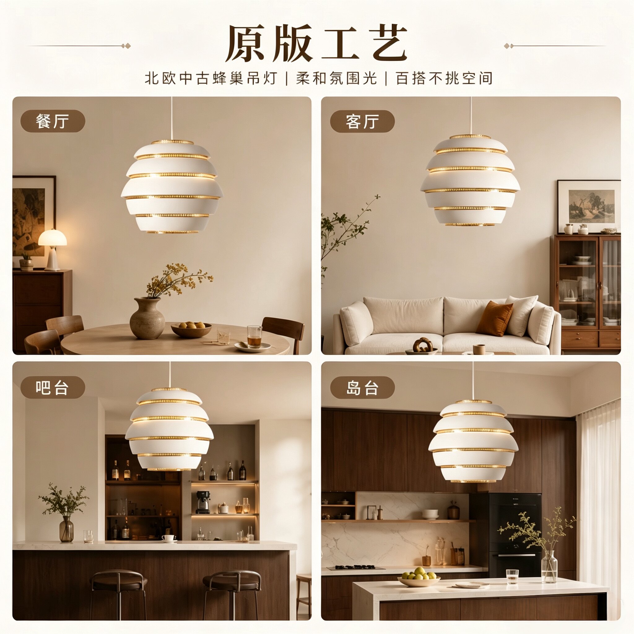 北欧Artek阿尔托风蜂巢中古吊灯设计师卧室餐厅吧台岛台吊线灯具