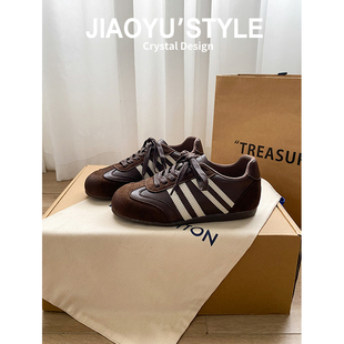 休闲运动阿甘鞋 女2025新款 骄屿复古美拉德棕色内增高德训鞋 真皮