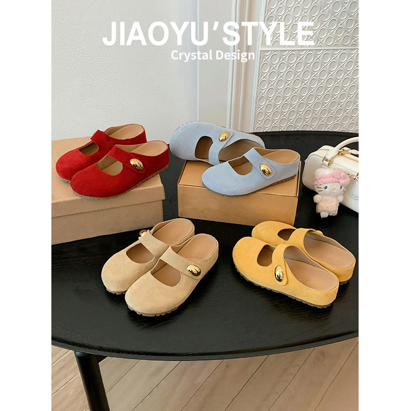 牛皮~骄屿内增高黄色勃肯鞋2025夏新款慵懒复古百搭包头半拖外穿