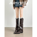 真皮 管靴女2025高级感尖头不过膝骑士靴长筒靴 骄屿辣妹风显瘦裤