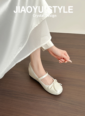 真皮~骄屿5cm内增高银色单鞋女2026春新款法式芭蕾蝴蝶结玛丽珍鞋