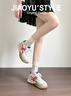 真皮~骄屿7CM厚底内增高德训鞋女2025秋冬新款加绒休闲运动阿甘鞋