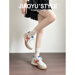 加绒休闲运动阿甘鞋 女2025秋冬新款 骄屿7CM厚底内增高德训鞋 真皮