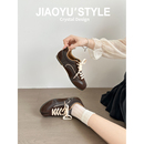 真皮~骄屿复古增高德训鞋2025秋冬新款老钱风系带休闲运动阿甘鞋