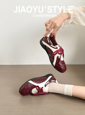 真皮~骄屿复古运动玛丽珍2025新款芭蕾德训鞋软底轻便百搭休闲鞋