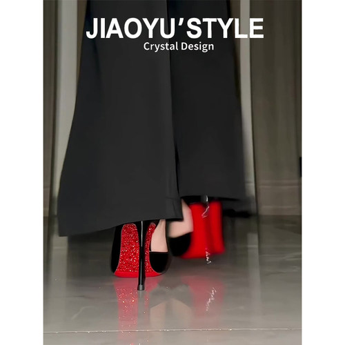 【现货~马上发】真皮水钻高跟鞋