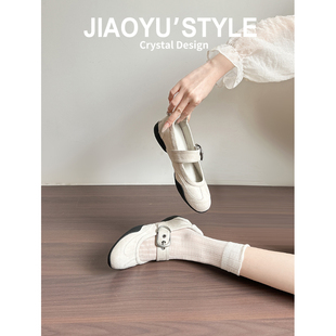 真皮~骄屿法式运动玛丽珍鞋女2026新款芭蕾德训鞋圆头魔术贴单鞋