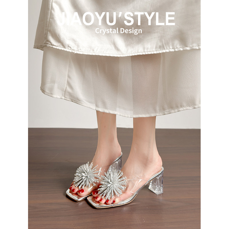 真皮~骄屿透明水晶烟花凉鞋女夏外穿2026新款绝美露趾高跟凉拖鞋