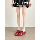 骄屿复古红色单鞋 女2026春新款 内增高运动玛丽珍法式 真皮 德训鞋