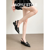 骄屿法式 悬浮跟单鞋 皮带扣尖头高跟鞋 复古包头凉鞋 2026新款 真皮