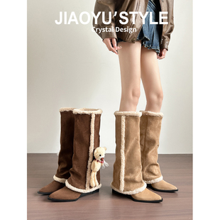 管长筒靴加绒加厚保暖棉鞋 真皮 裤 冬季 骄小熊雪地靴女2025新款