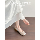 真皮 气质分趾玛丽珍鞋 骄屿复古蝴蝶结浅口芭蕾单鞋 女春通勤法式