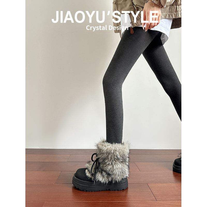 真皮~骄屿雪地靴2025冬季加绒加厚毛毛保暖厚底增高户外棉鞋短靴