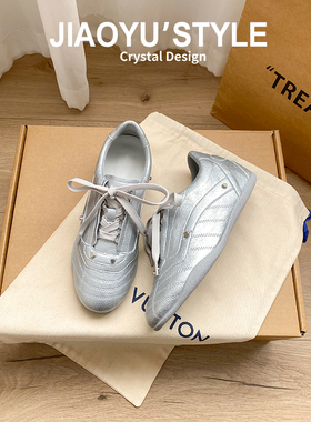 真皮~骄屿内增高芭蕾德训鞋女2025新款复古系带休闲鞋运动小白鞋