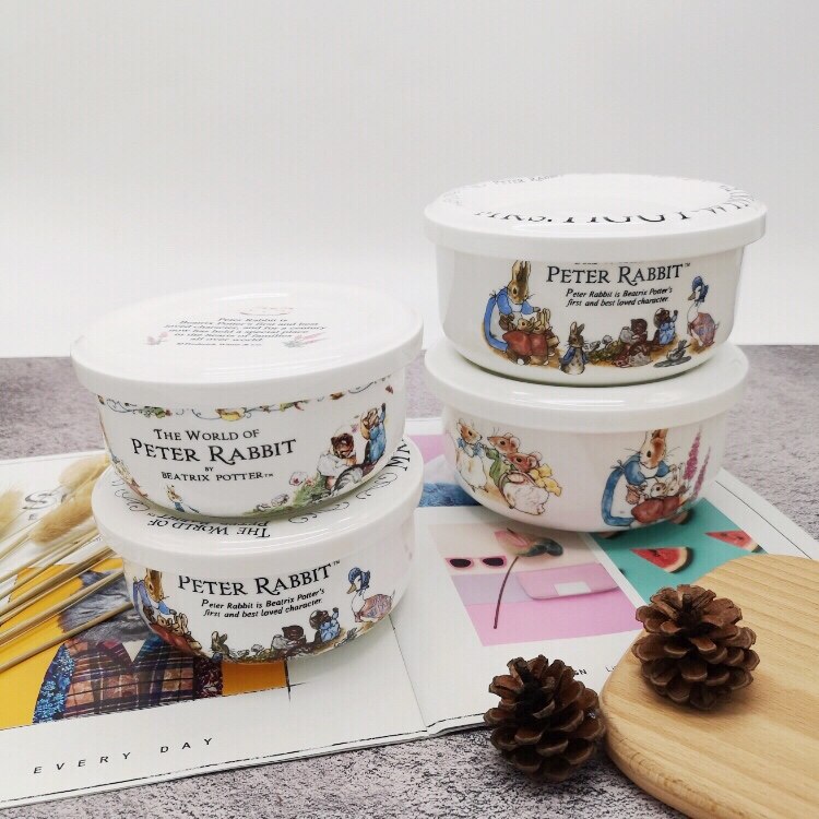 彼得兔可爱骨瓷冰箱微波炉保鲜碗泡面碗 学生便携饭盒 带盖饭碗,餐饮具,碗,淘宝优惠券,粉丝福利购,淘宝优惠卷