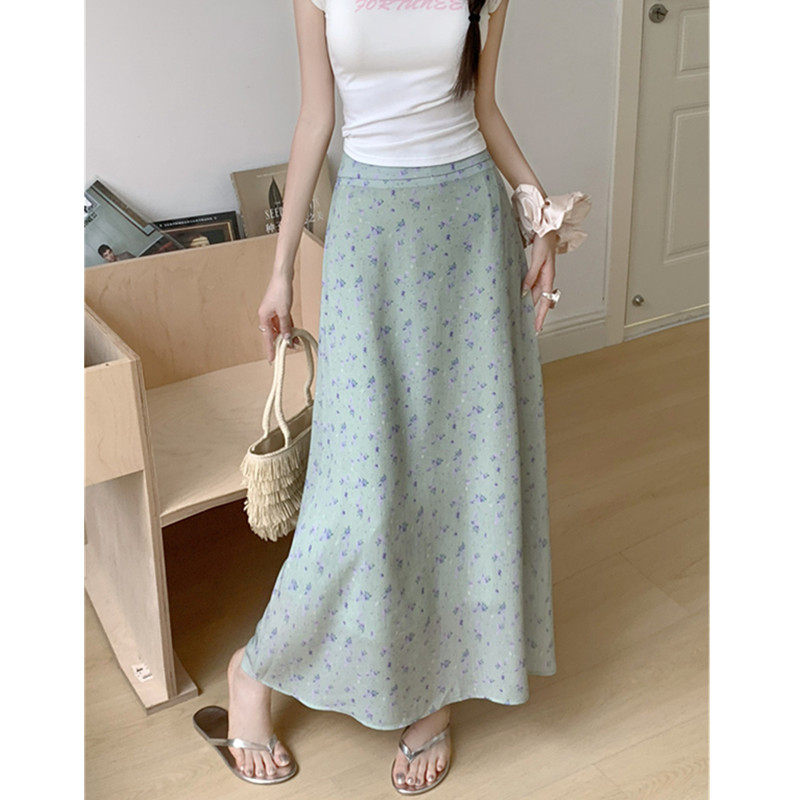 2024新款薄荷绿碎花雪纺半身裙夏季胖mm遮肉显瘦a字裙百搭长裙子