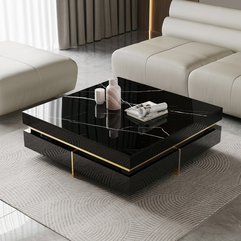 丽蒙保轻奢岩板悬空电视柜茶几组合后简约现代小户型客厅别墅定制