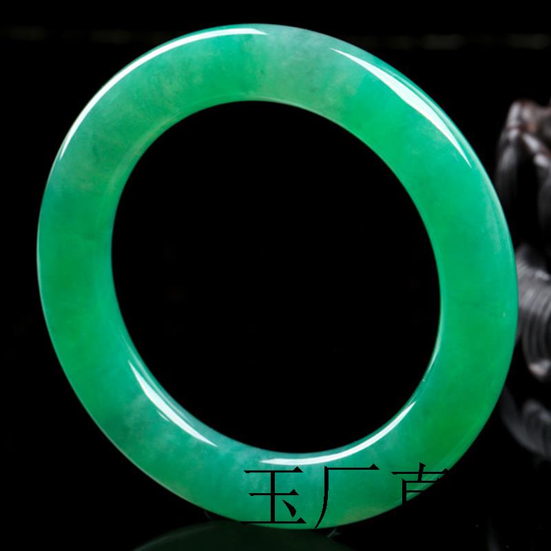 翡翠色玉手镯冰糯种阳绿糯种浅绿正圈玉镯原石圆镯子玉石少女送礼