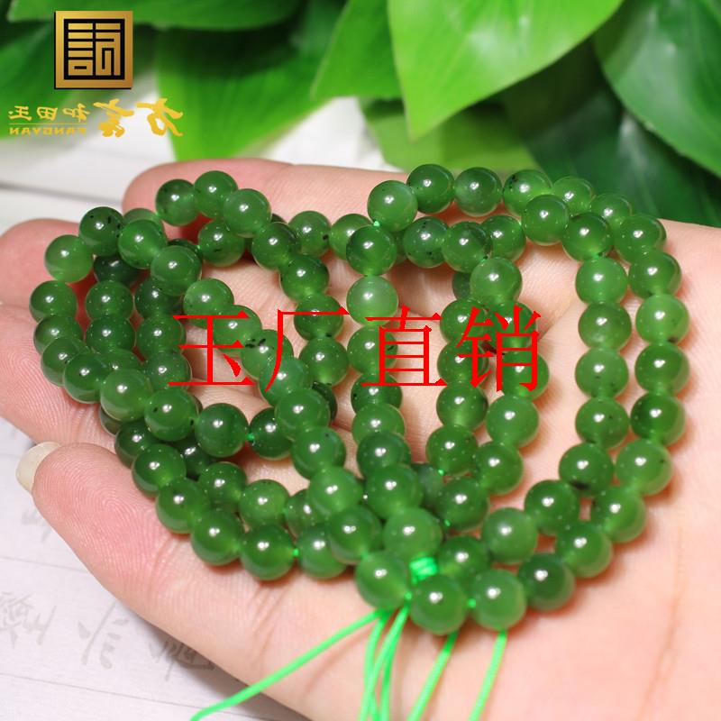 和田玉精品放漏俄罗斯精选细腻油润菠菜绿碧玉圆珠项链多圈手饰品
