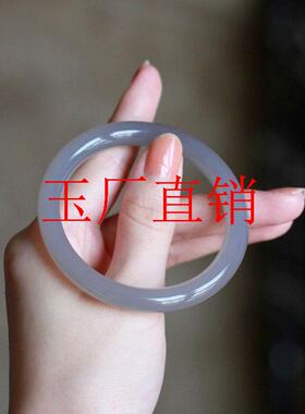 青海老料和田玉浅烟紫圆条手镯玉镯美人条冰种紫罗兰玉石镯子处理